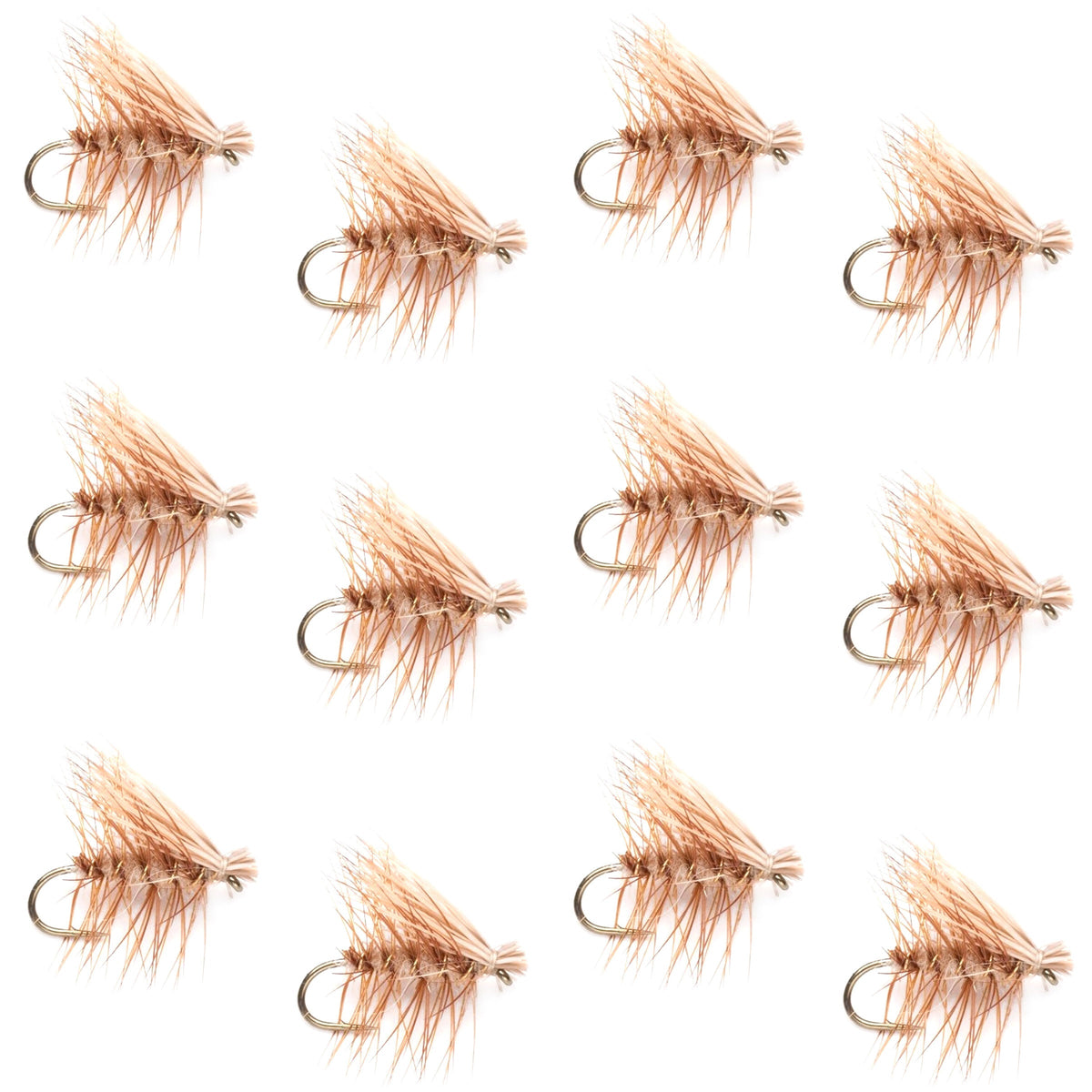 Tan Elk Hair Caddis Classic Trout Dry Fly - 12 Flies Size 10