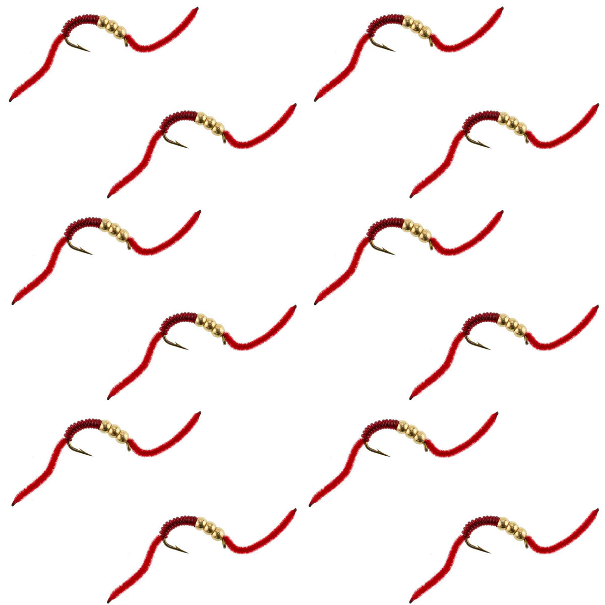 San Juan Triple Tungsten Bead Power Worm  Red V-Rib - (12 Pack, Sz 6)