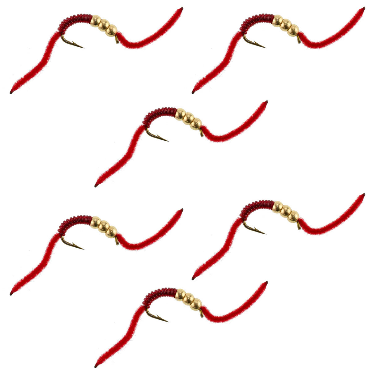 San Juan Triple Tungsten Bead Power Worm  Red V-Rib - (6 Pack, Sz 6)