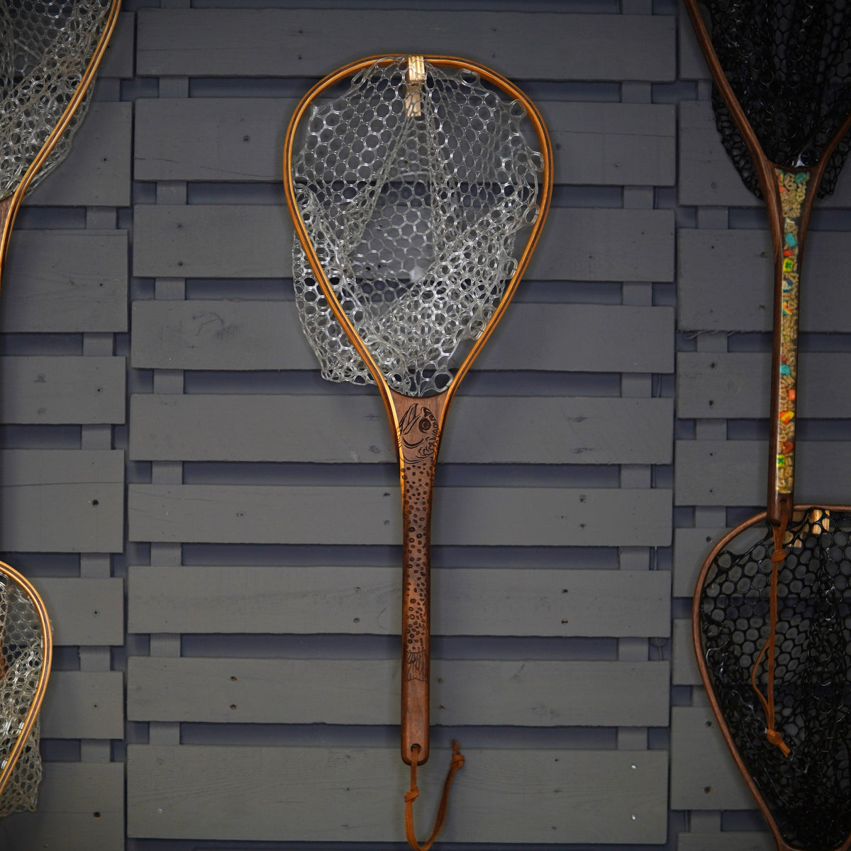 XL 18&quot;x14&quot; - Brook Trout Engraved - Natural Fly Fishing Traditional Landing Net - Handcrafted &amp; Made in USA