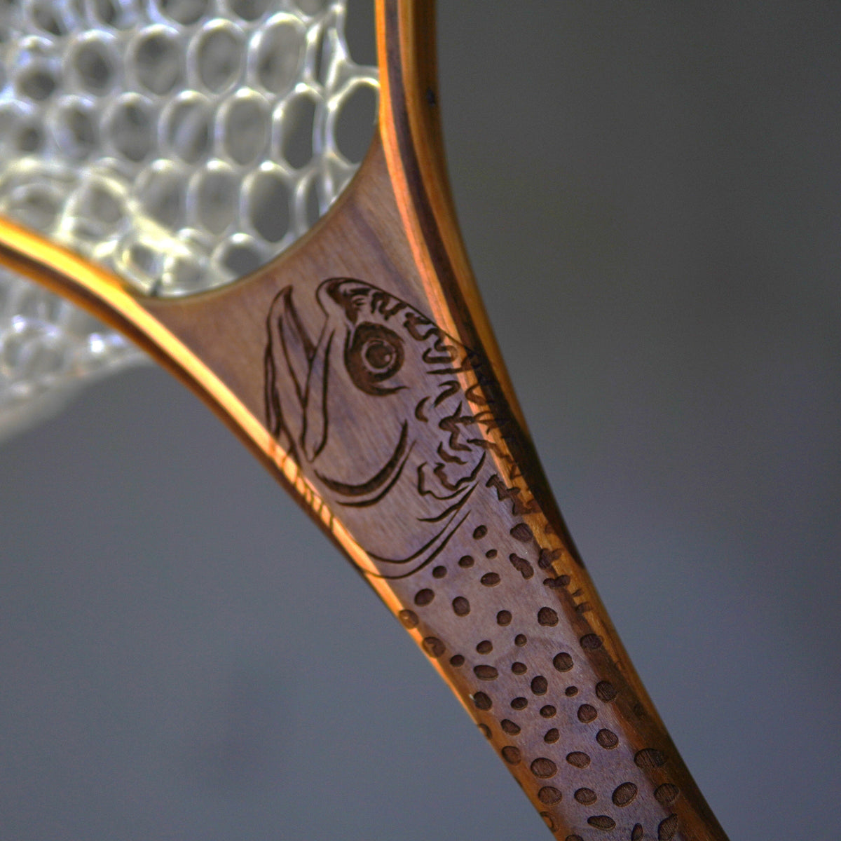XL 18&quot;x14&quot; - Brook Trout Engraved - Natural Fly Fishing Traditional Landing Net - Handcrafted &amp; Made in USA