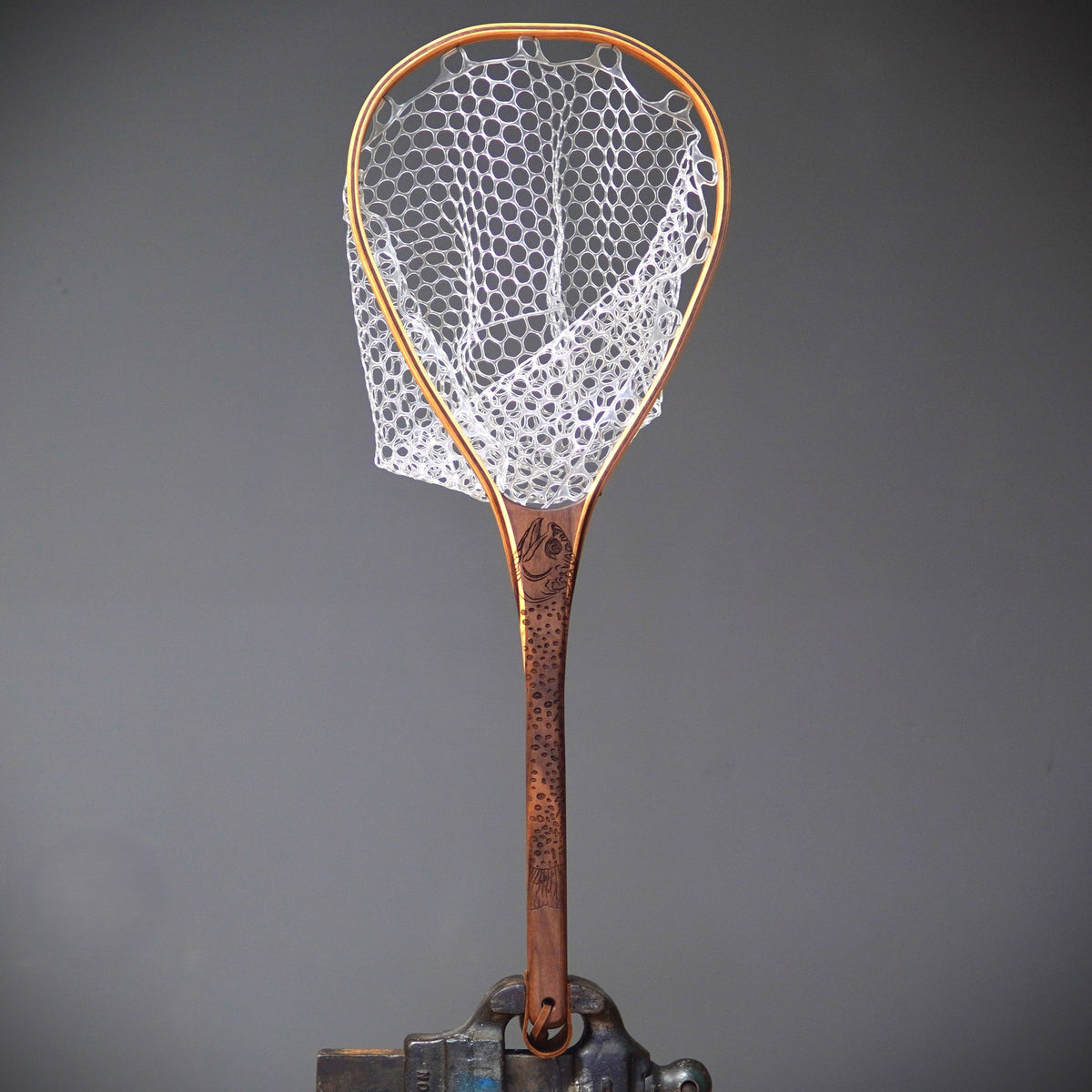 Fat Jake 16&quot;x12&quot; - Brook Trout Engraved - Natural Fly Fishing Traditional Landing Net - Handcrafted &amp; Made in USA