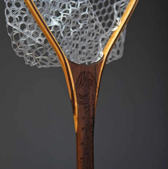 Little Dipper 12&quot;x8&quot; - Rainbow Trout Engraved - Natural Fly Fishing Traditional Landing Net - Handcrafted &amp; Made in USA