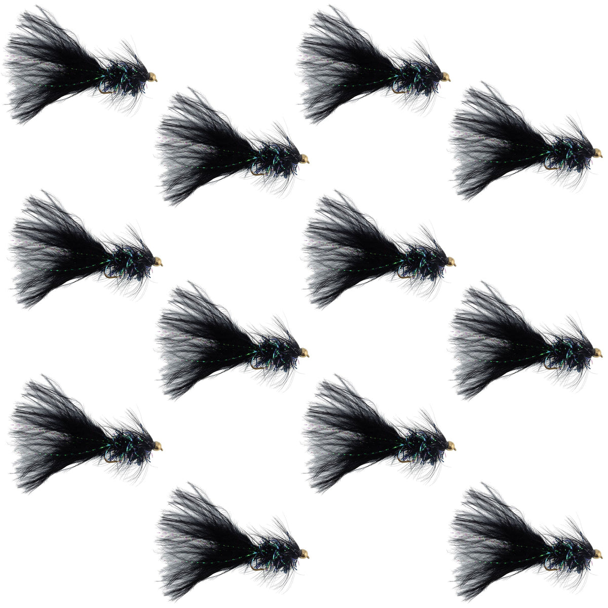 Black Bead Head Crystal Woolly Bugger Streamer -(12 Pack, Sz 4)