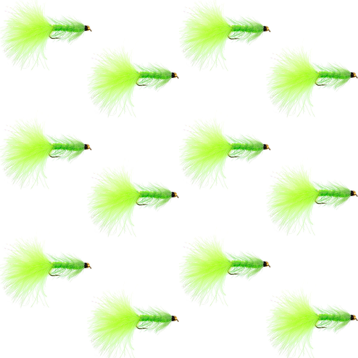 Chartreuse Bead Head Crystal Woolly Bugger Streamer Fly - (12 Pack, Sz 4)