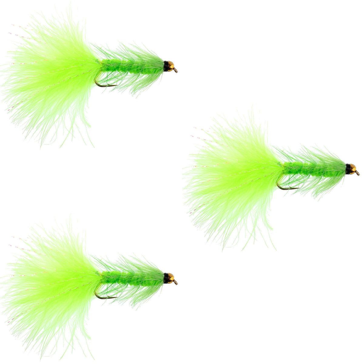Chartreuse Bead Head Crystal Woolly Bugger Streamer Fly - (3 Pack, Sz 8)