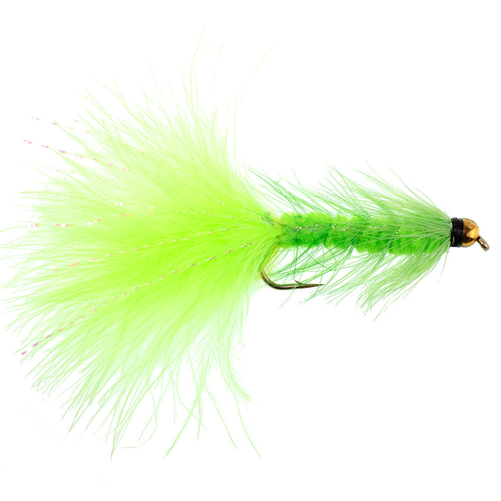 Chartreuse Bead Head Crystal Woolly Bugger Streamer Fly - (3 Pack, Sz 8)