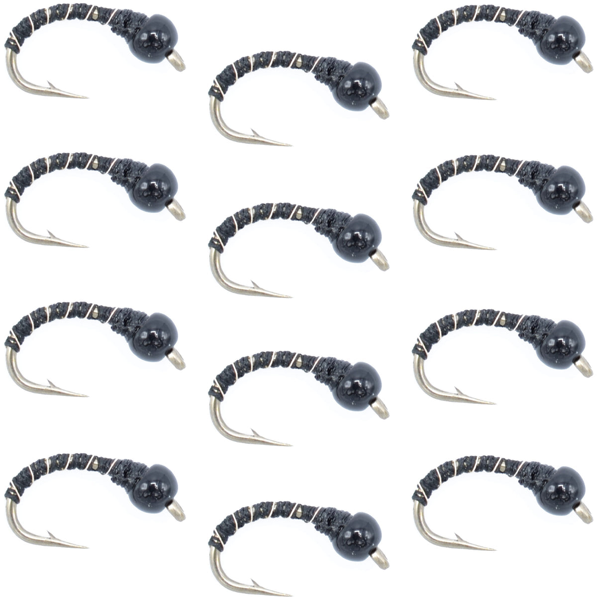 Black Zebra Midge - Tailwater and Lake Fishing Flies - (12 Pack, Sz 20)