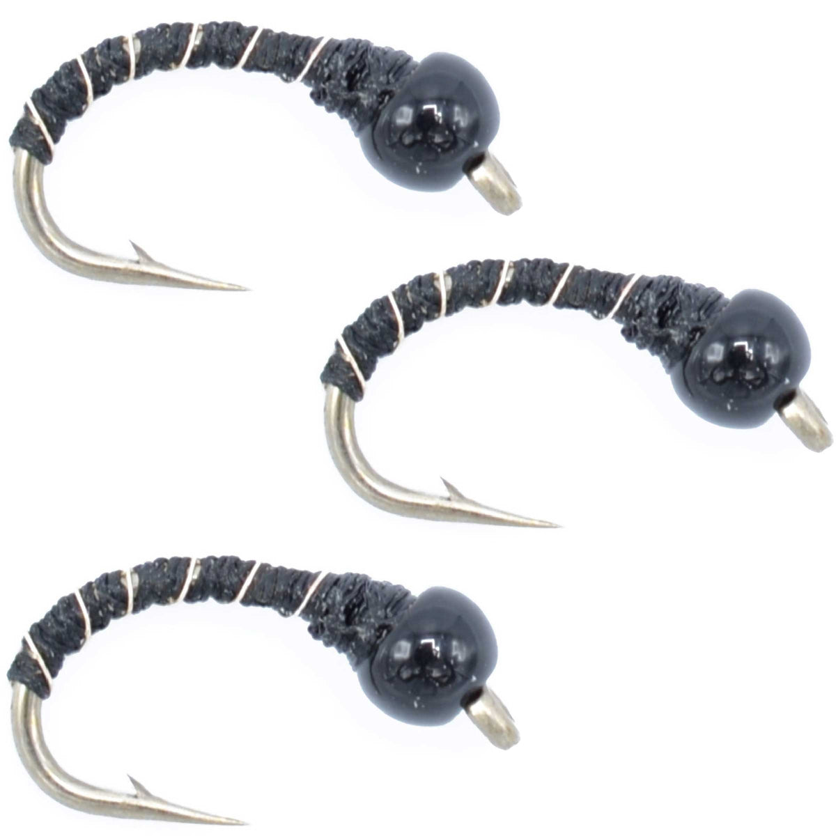 3 Pack Bead Head Black Zebra Midge Still Water Nymph Fly - (3 Pack, Sz 24)