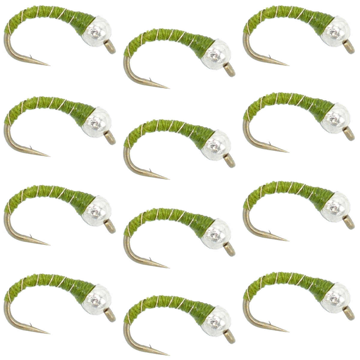Bead Head Olive Zebra Midge Still Water Nymph - (12 Pack, Sz 16)