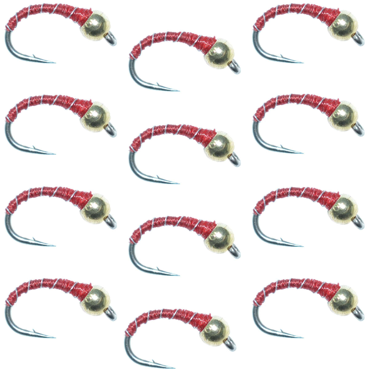 Red Zebra Midge – Bead Head Stillwater Nymph (12 Pack, Sz 20)