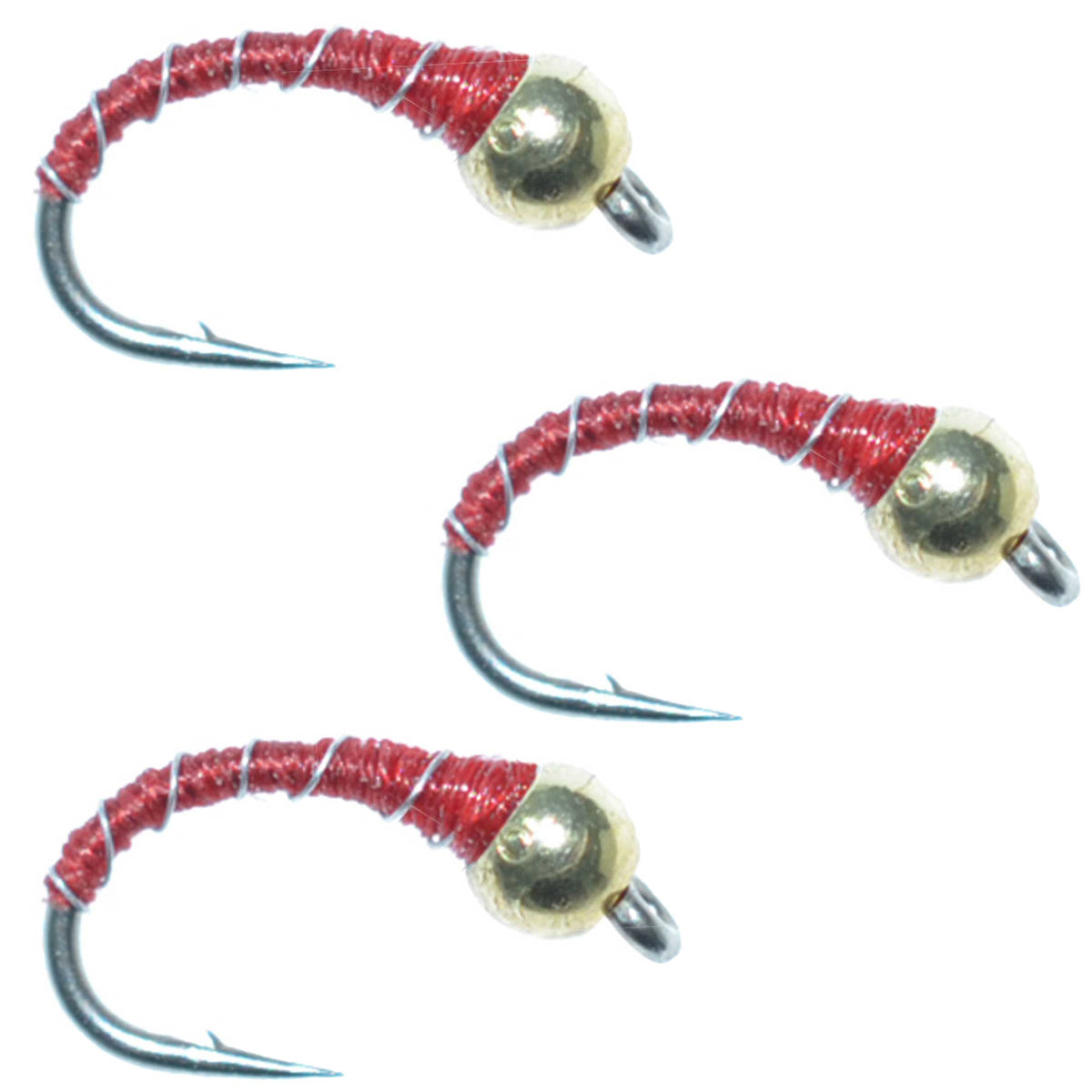 3 Pack Bead Head Red Zebra Midge Nymph - (Sz 20)