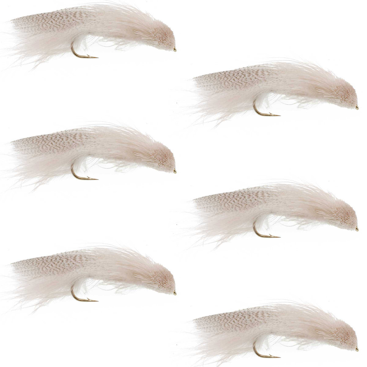 Galloup's Zoo Cougar White Streamer Fly  - (6 Pack, Sz 4)