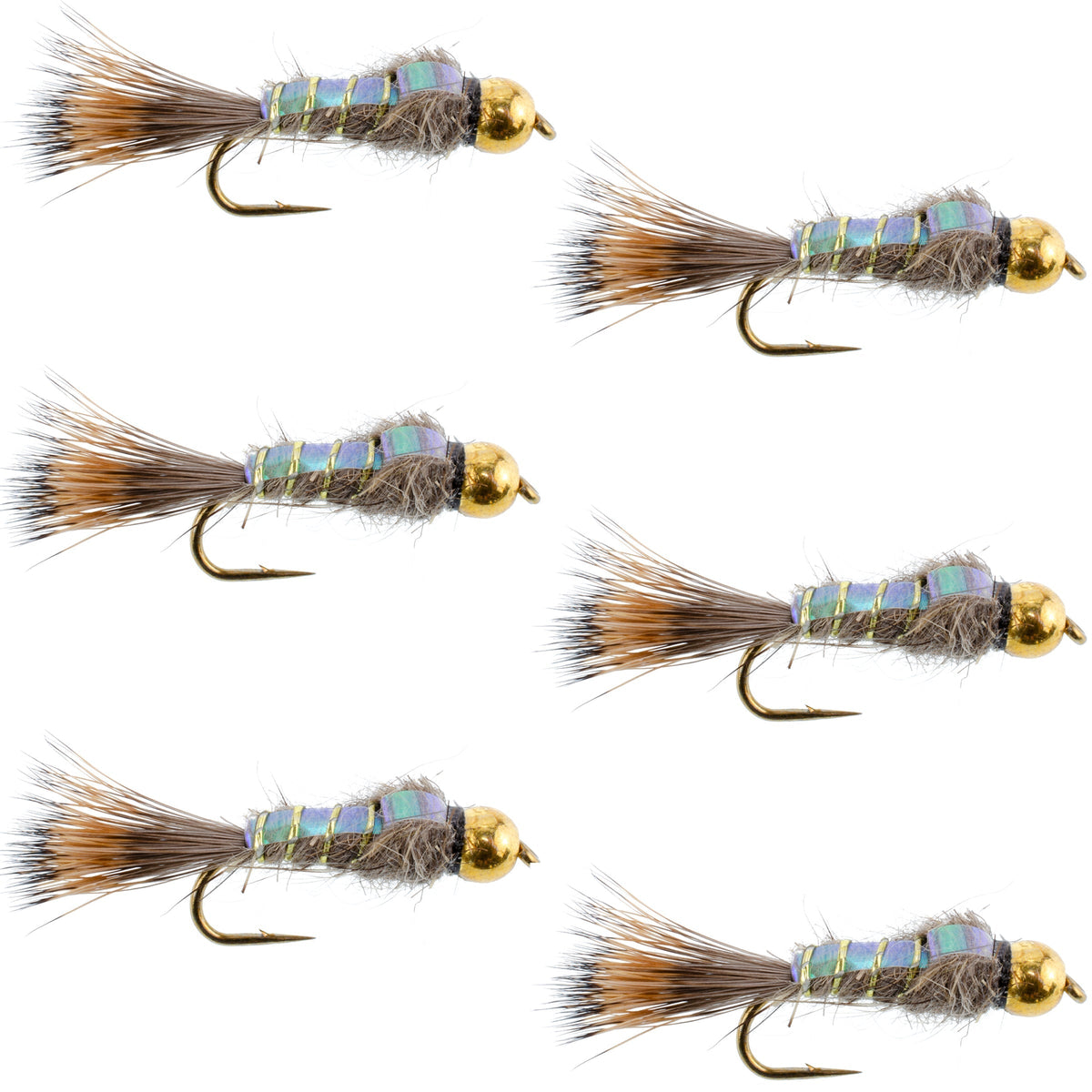 Tungsten Bead Head Nymph Fly Fishing Flies - Flashback Gold Ribbed Hare&#39;s Ear Trout Fly - Nymph Wet Fly - 6 Flies Hook Size 18