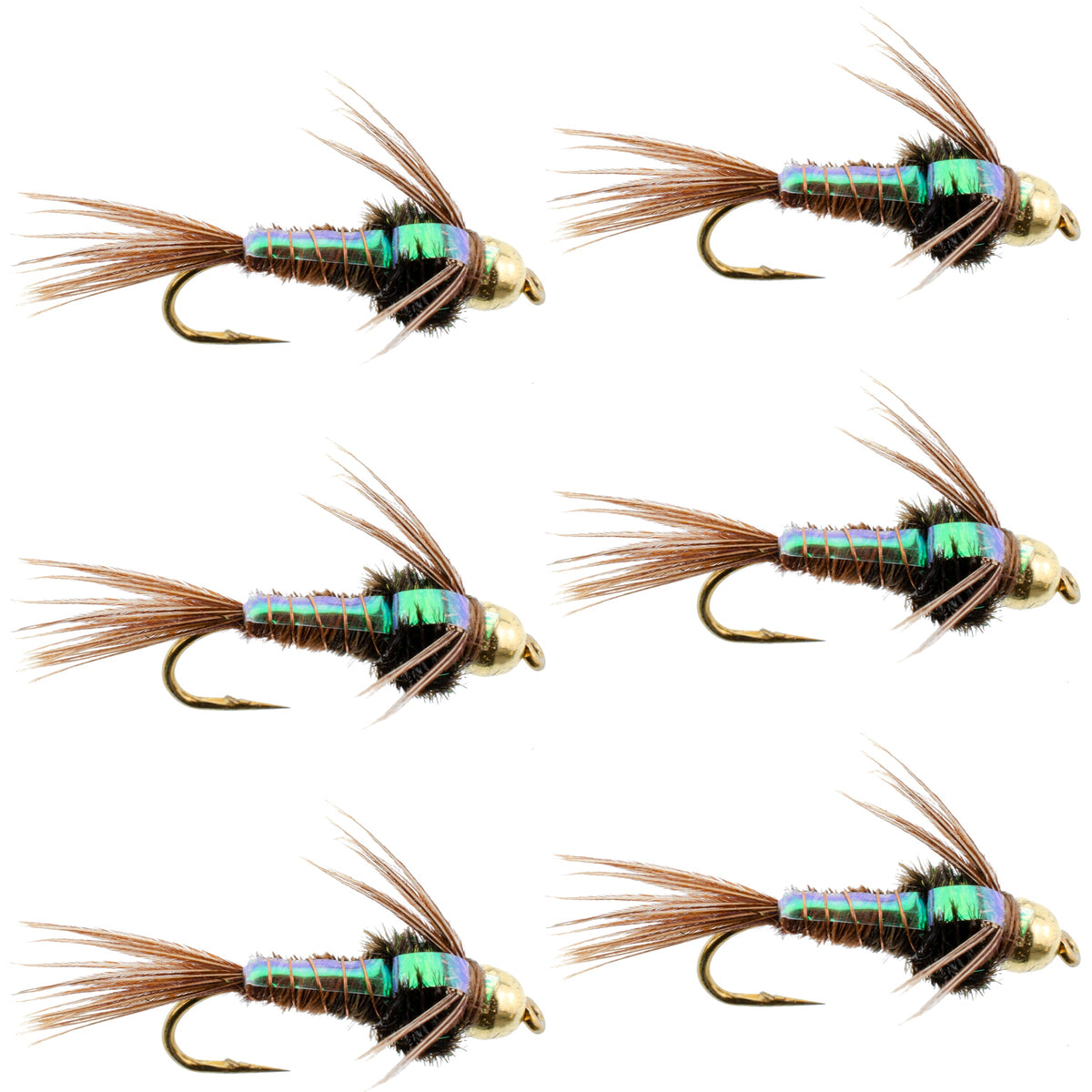 Tungsten Bead Head Flash Back Pheasant Tail Nymph 6 Flies Size 10