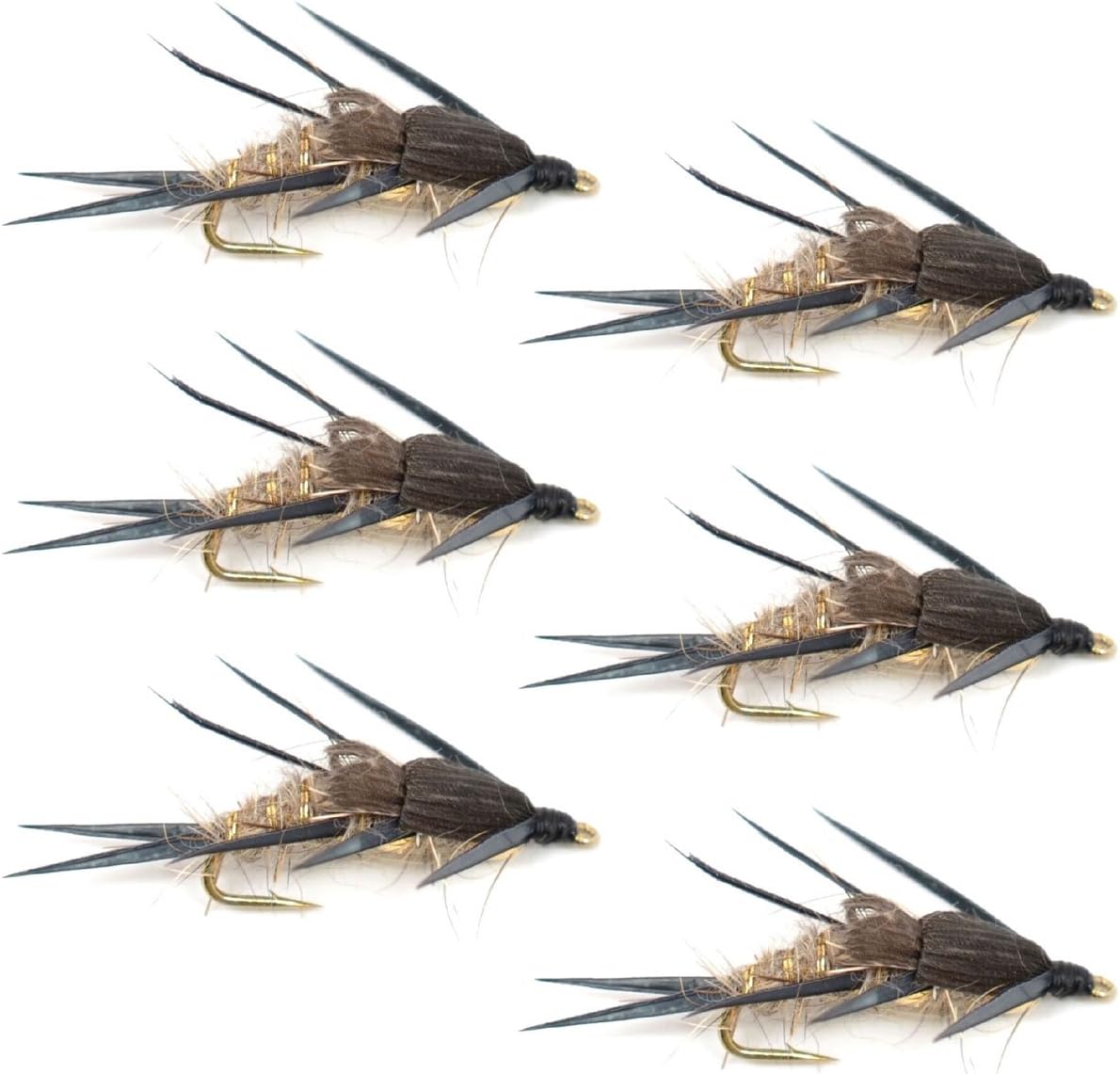 Double Bead Gold Ribbed Hare&#39;s Ear Nymph Fly Fishing Flies - Trout and Bass Wet Fly - 6 Flies Hook Size 14