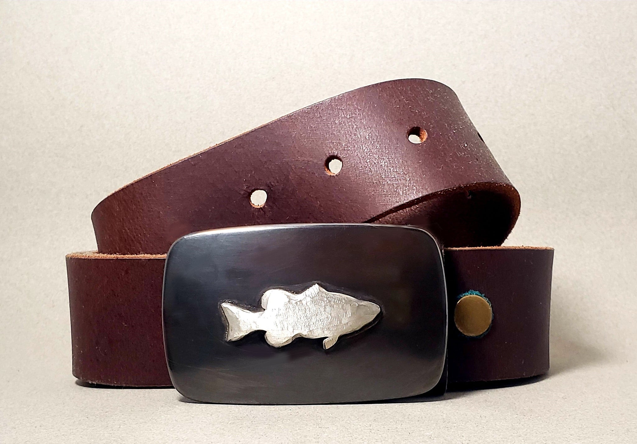 Bass Buckle with Buffalo Leather Belt - Gunmetal Edition