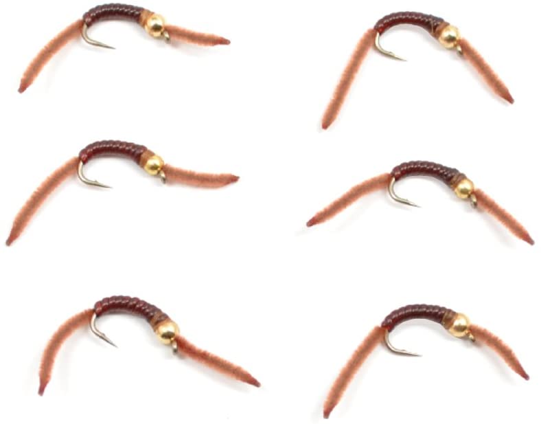 Barbless Tungsten San Juan Bead Head Power Worm Brown - (6 Pack, Sz 14)