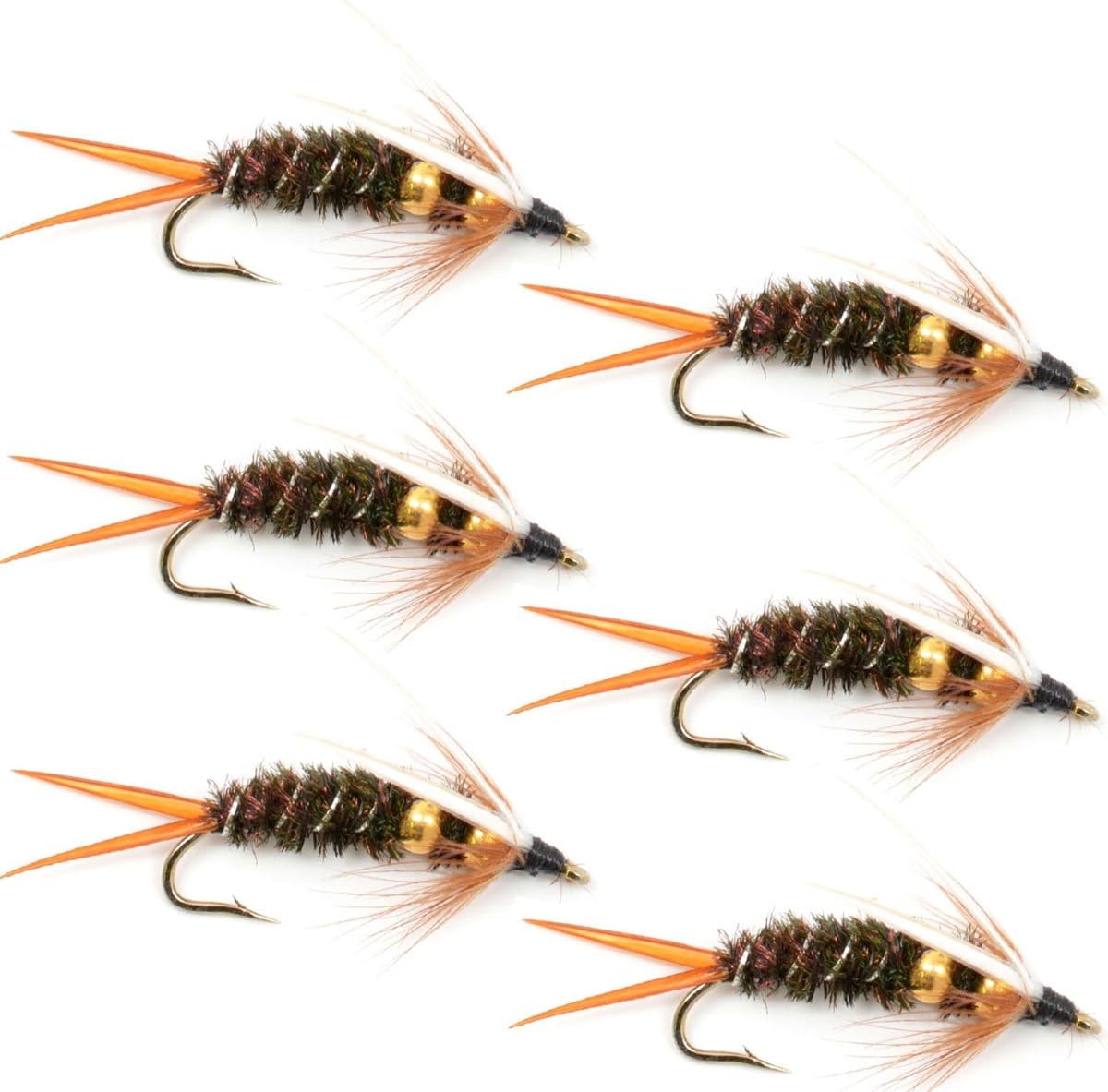 Double Bead Prince Nymph Fly Fishing Flies - (6 Pack, Sz 10)