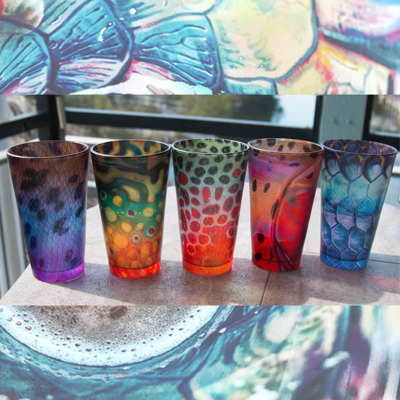 Pilsner glass with Derek DeYoung fish flank artwork