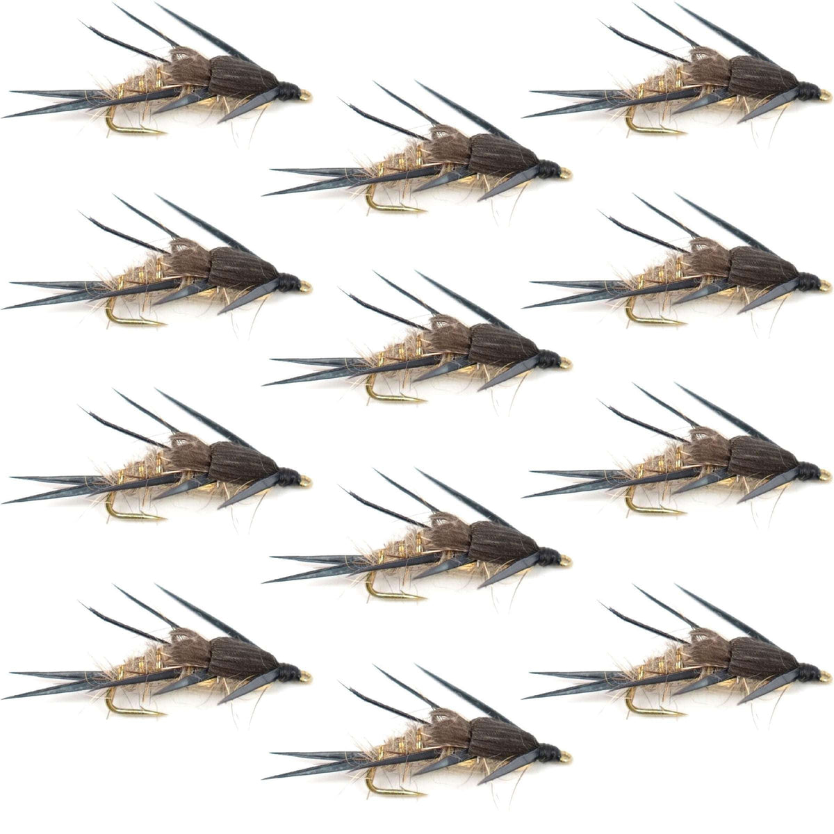 Double Bead Gold Ribbed Hare&#39;s Ear Nymph Fly Fishing Flies - Trout and Bass Wet Fly - 1 Dozen Flies Hook Size 14