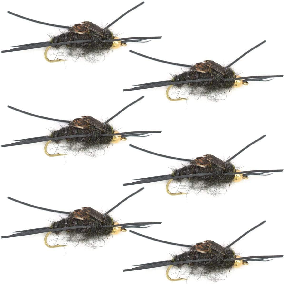 Gold Bead Kaufmann&#39;s Black Stone Fly with Rubber Legs - Stonefly Wet Fly - 6 Flies Hook Size 10