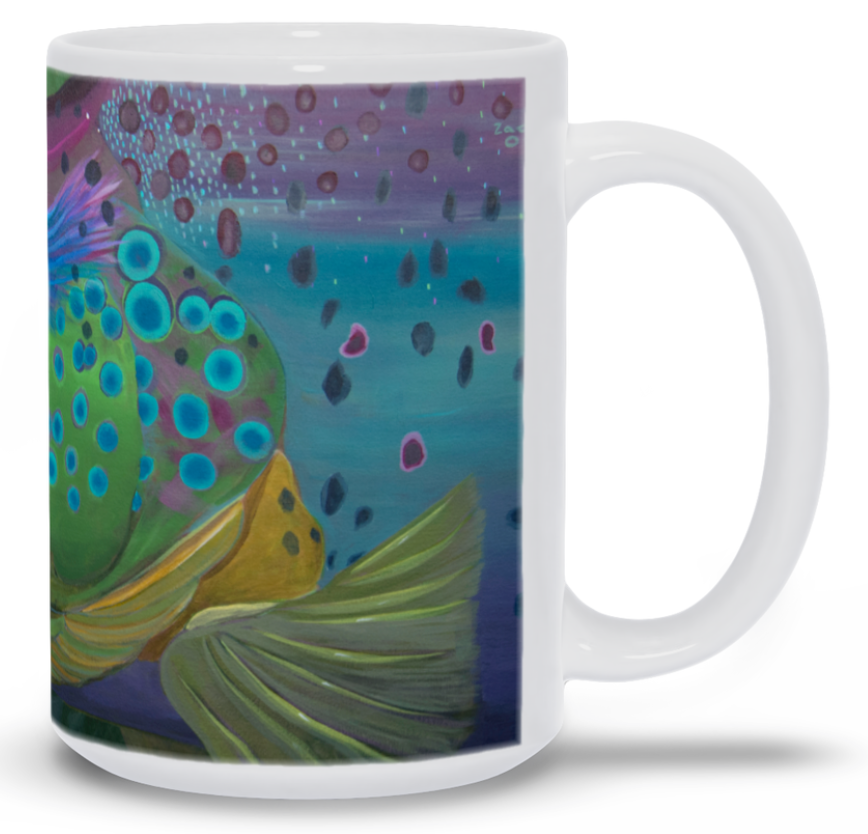 Mug with a colorful abstract design on a white background