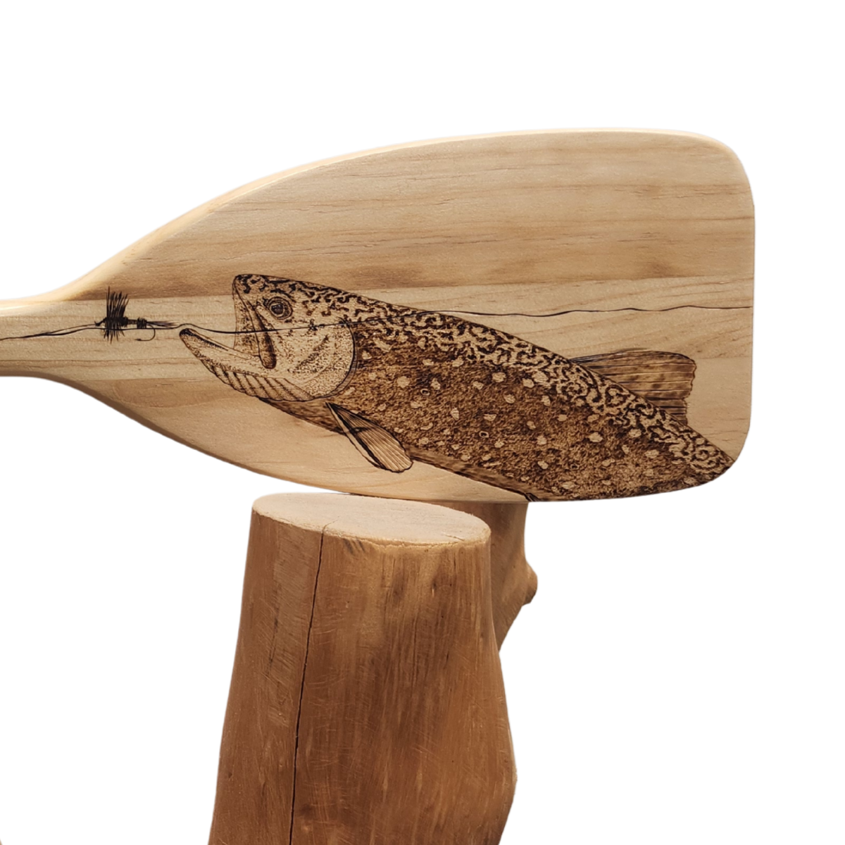 Wood Burned Art Paddle with Brook Trout 