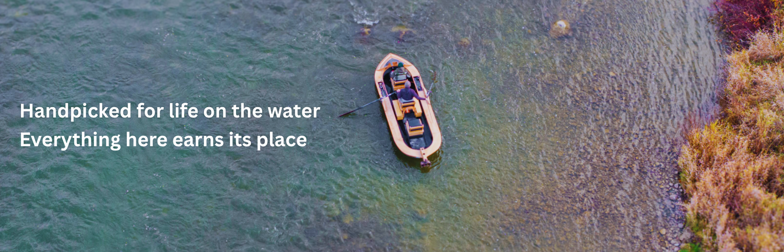 Boat on a lake with text overlay