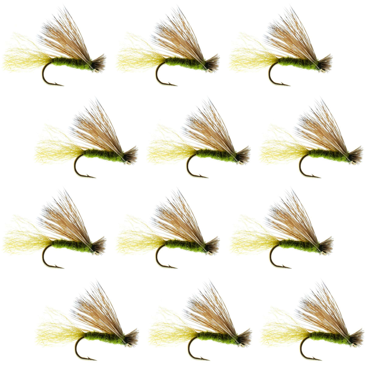 Barbless Olive X Caddis Emerging Caddis Adult Fly - (12 Pack, Sz 18)